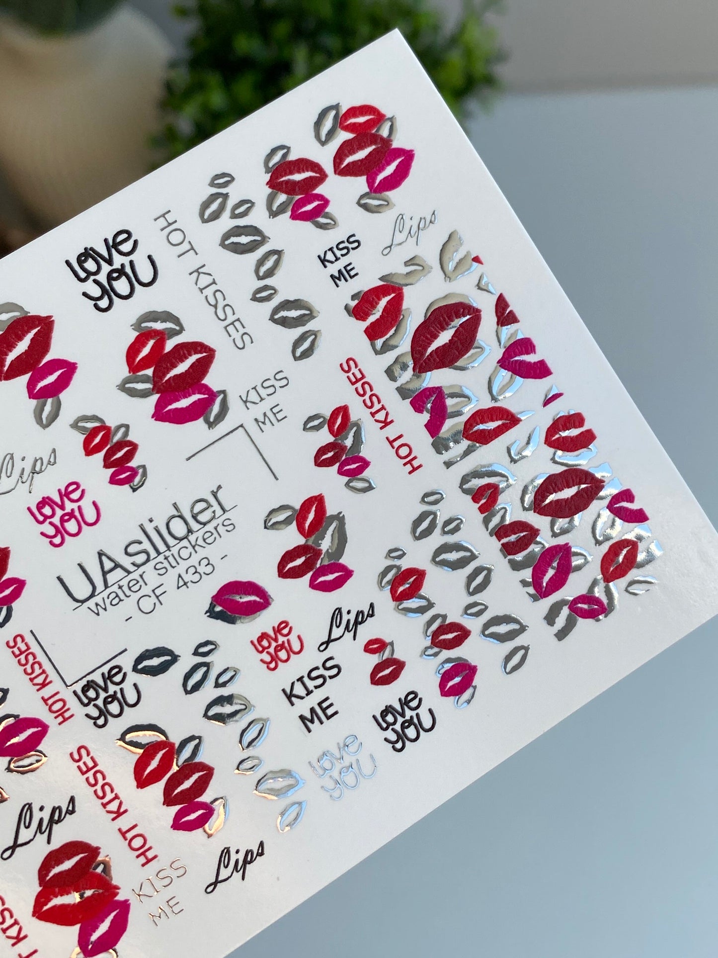 Nail Water Decal CF-433 | Kiss Lips Water Slide Nail Decals | Love You & Hot Kisses Nail Art