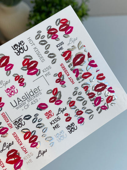 Nail Water Decal CF-433 | Kiss Lips Water Slide Nail Decals | Love You & Hot Kisses Nail Art