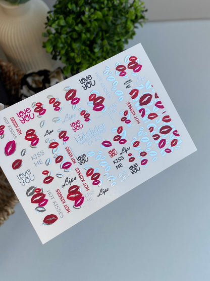 Nail Water Decal CF-433 | Kiss Lips Water Slide Nail Decals | Love You & Hot Kisses Nail Art