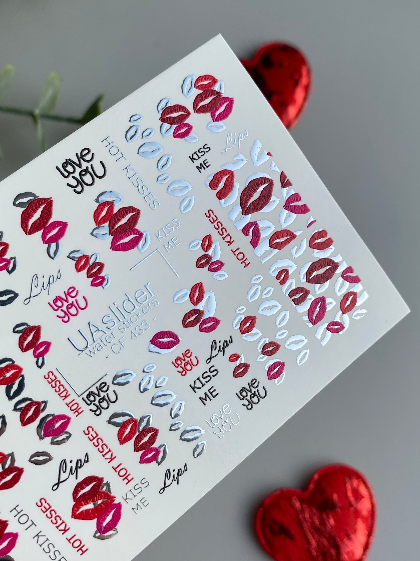 Nail Water Decal CF-433 | Kiss Lips Water Slide Nail Decals | Love You & Hot Kisses Nail Art