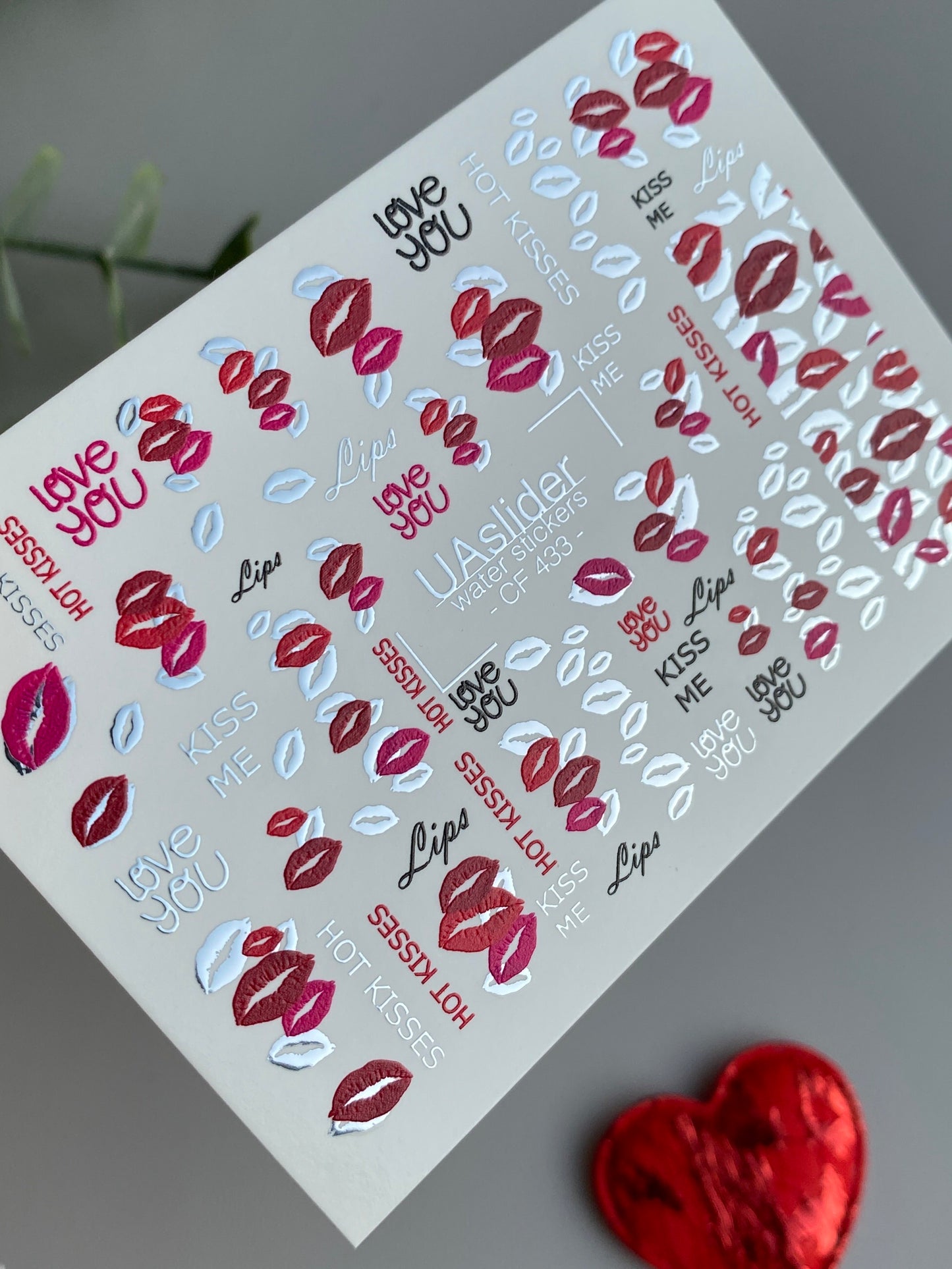 Nail Water Decal CF-433 | Kiss Lips Water Slide Nail Decals | Love You & Hot Kisses Nail Art