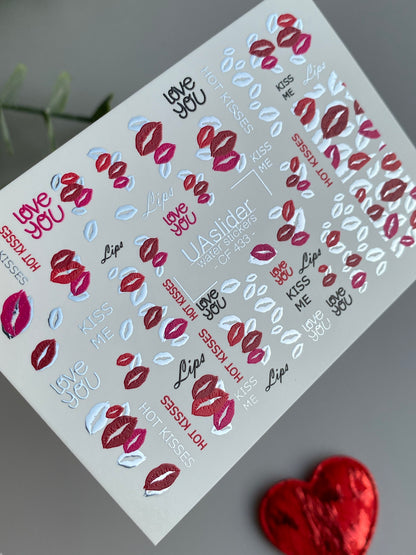 Nail Water Decal CF-433 | Kiss Lips Water Slide Nail Decals | Love You & Hot Kisses Nail Art