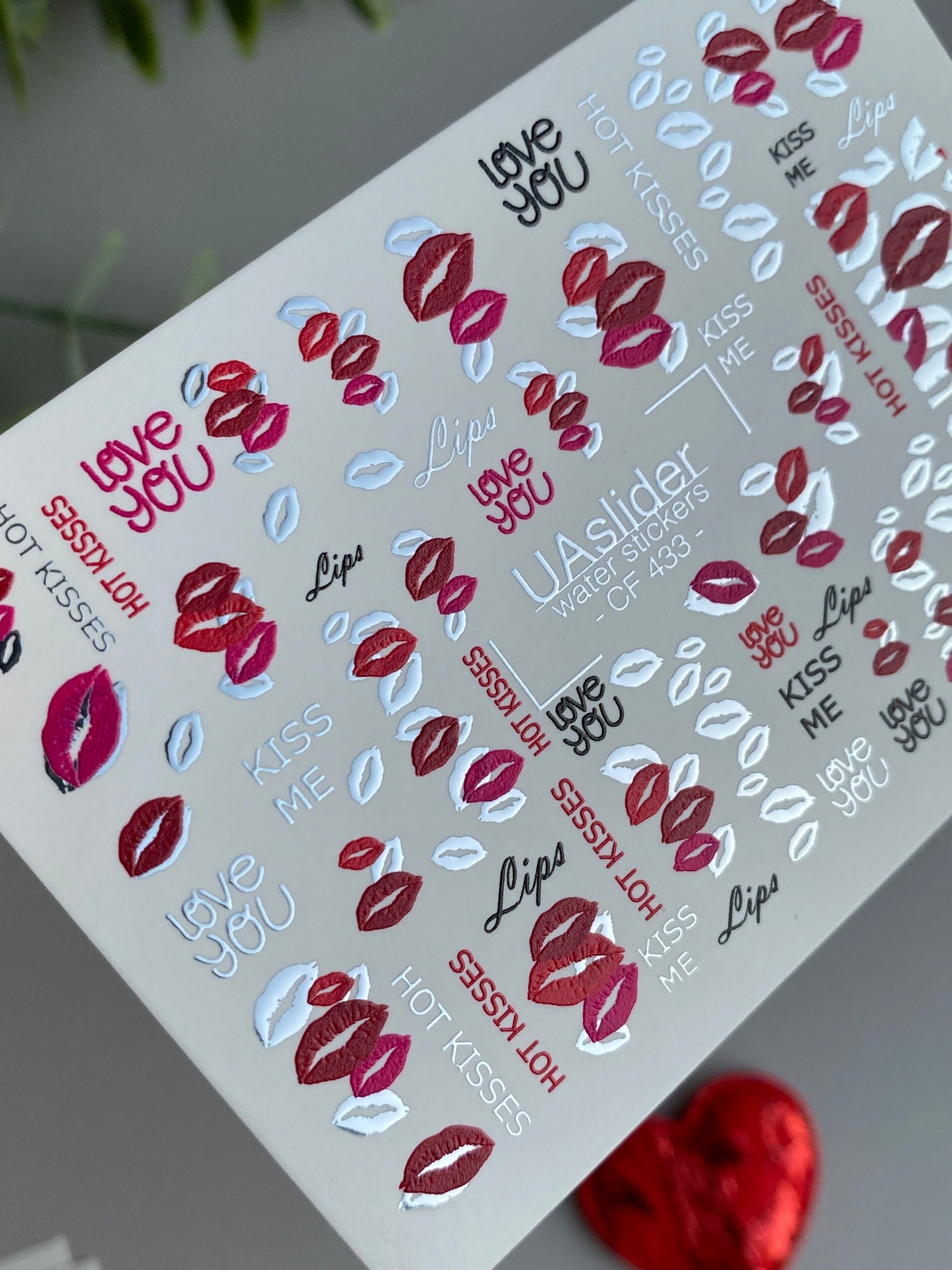 Nail Water Decal CF-433 | Kiss Lips Water Slide Nail Decals | Love You & Hot Kisses Nail Art