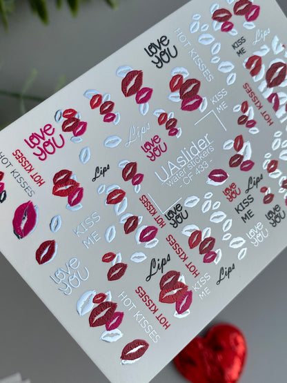 Nail Water Decal CF-433 | Kiss Lips Water Slide Nail Decals | Love You & Hot Kisses Nail Art