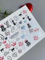 Nail Water Decal CF-434 | Romantic Cats & Hearts Water Slide Nail Decals | XO & Love Quotes Nail Art - UASLIDER