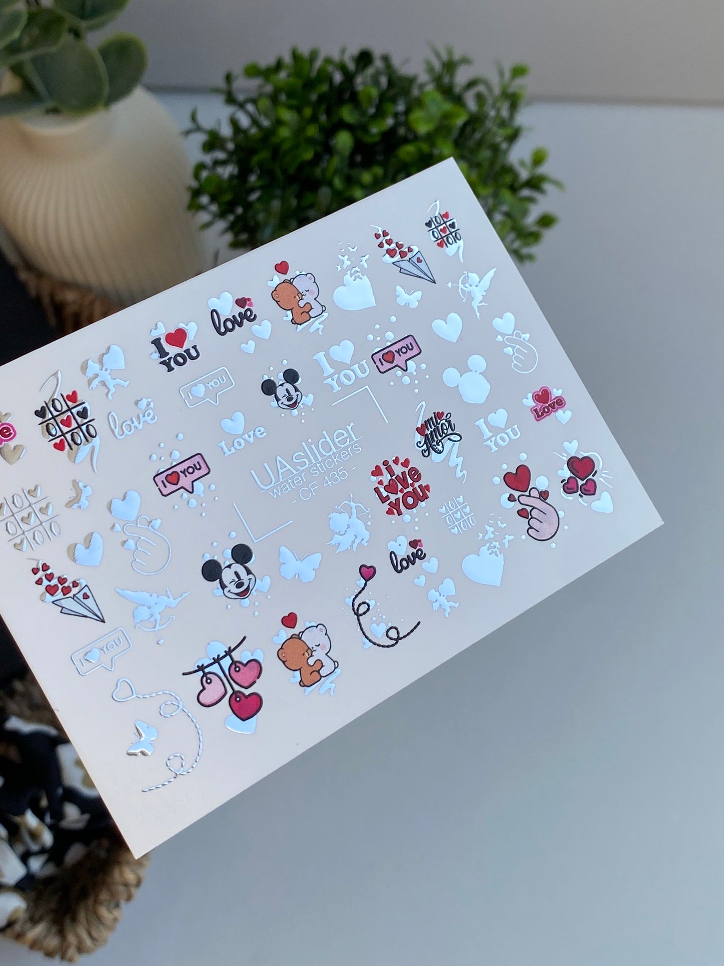 Nail Water Decal CF-435 | Cute Love Water Slide Nail Decals | Teddy Bears, Hearts & Romantic Quotes