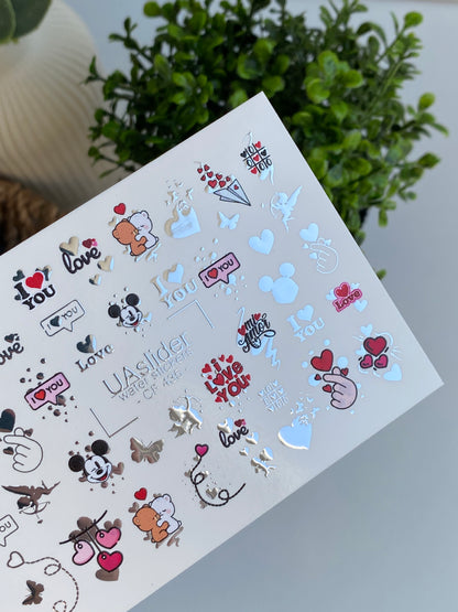 Nail Water Decal CF-435 | Cute Love Water Slide Nail Decals | Teddy Bears, Hearts & Romantic Quotes