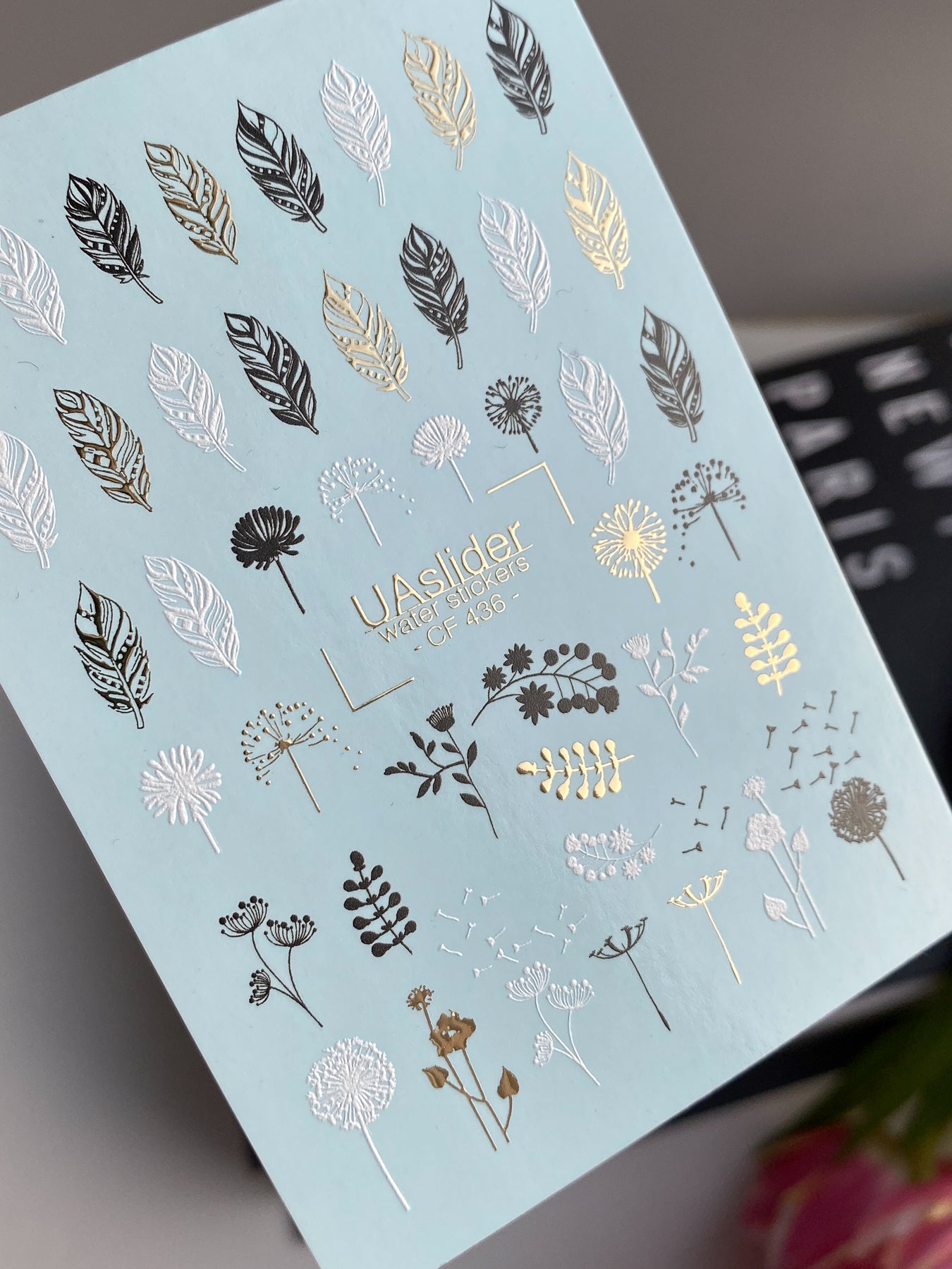 Nail Water Decal CF-436 | Botanical Water Slide Nail Decals | Minimalist Leaves & Floral Line Art