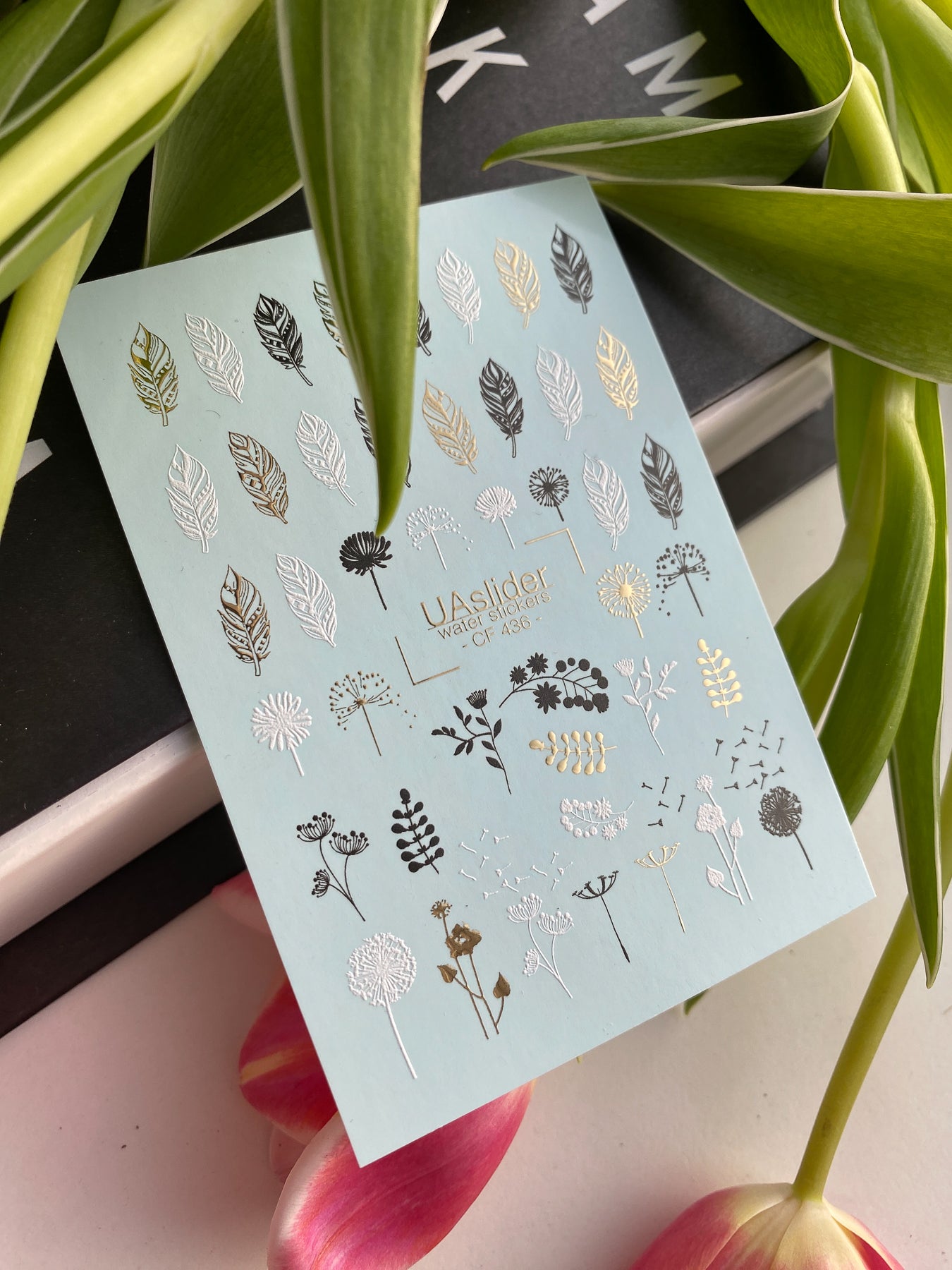 Nail Water Decal CF-436 | Botanical Water Slide Nail Decals | Minimalist Leaves & Floral Line Art