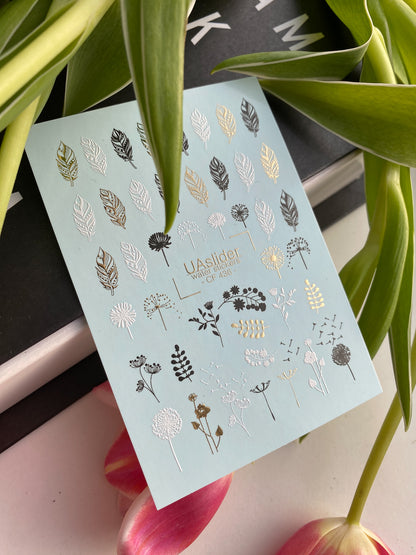 Nail Water Decal CF-436 | Botanical Water Slide Nail Decals | Minimalist Leaves & Floral Line Art