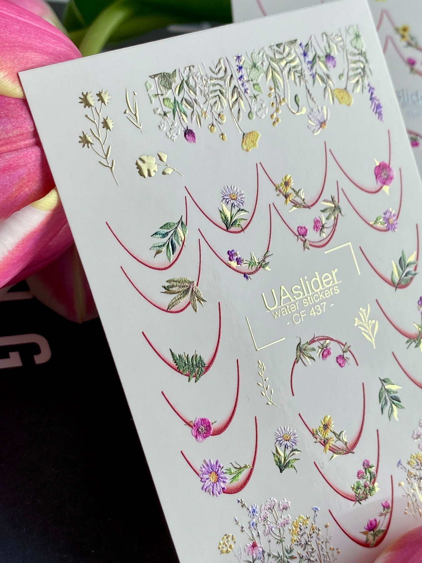 Decalcomanii de apă pentru unghii CF-437 | Decalcomanii florale franceze pentru unghii cu alunecare de apă | Flori sălbatice și artă botanică pentru unghii