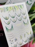 Nail Water Decal CF-438 | Green Leaves French Water Slide Nail Decals | Botanical Nature-Inspired Nail Art - UASLIDER