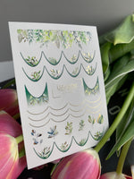 Nail Water Decal CF-438 | Green Leaves French Water Slide Nail Decals | Botanical Nature-Inspired Nail Art - UASLIDER