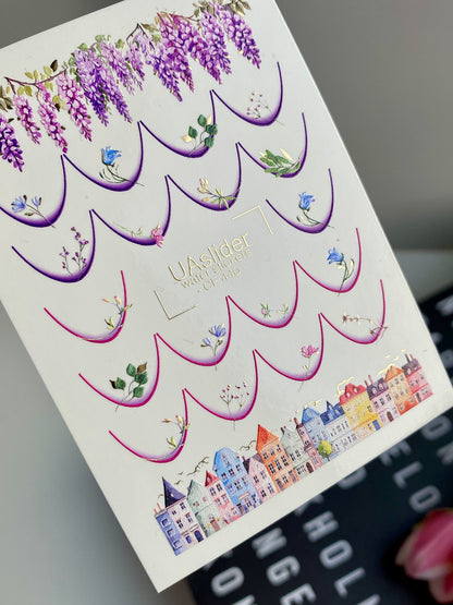 Adesivo de Água para Unhas CF-440 | Adesivos de Unhas com Transferência de Água Francesa | Pontas Francesas Florais e Casas da Cidade