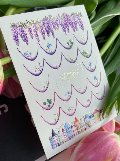 Adesivo de Água para Unhas CF-440 | Adesivos de Unhas com Transferência de Água Francesa | Pontas Francesas Florais e Casas da Cidade