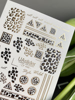 Nail Water Decal CF-448 | Animal Print Water Slide Nail Decals | Leopard Pattern with Gold Accents - UASLIDER