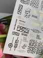 Nail Water Decal CF-451 | Geometric Water Slide Nail Decals | Black Mesh Patterns with Gold & Quotes