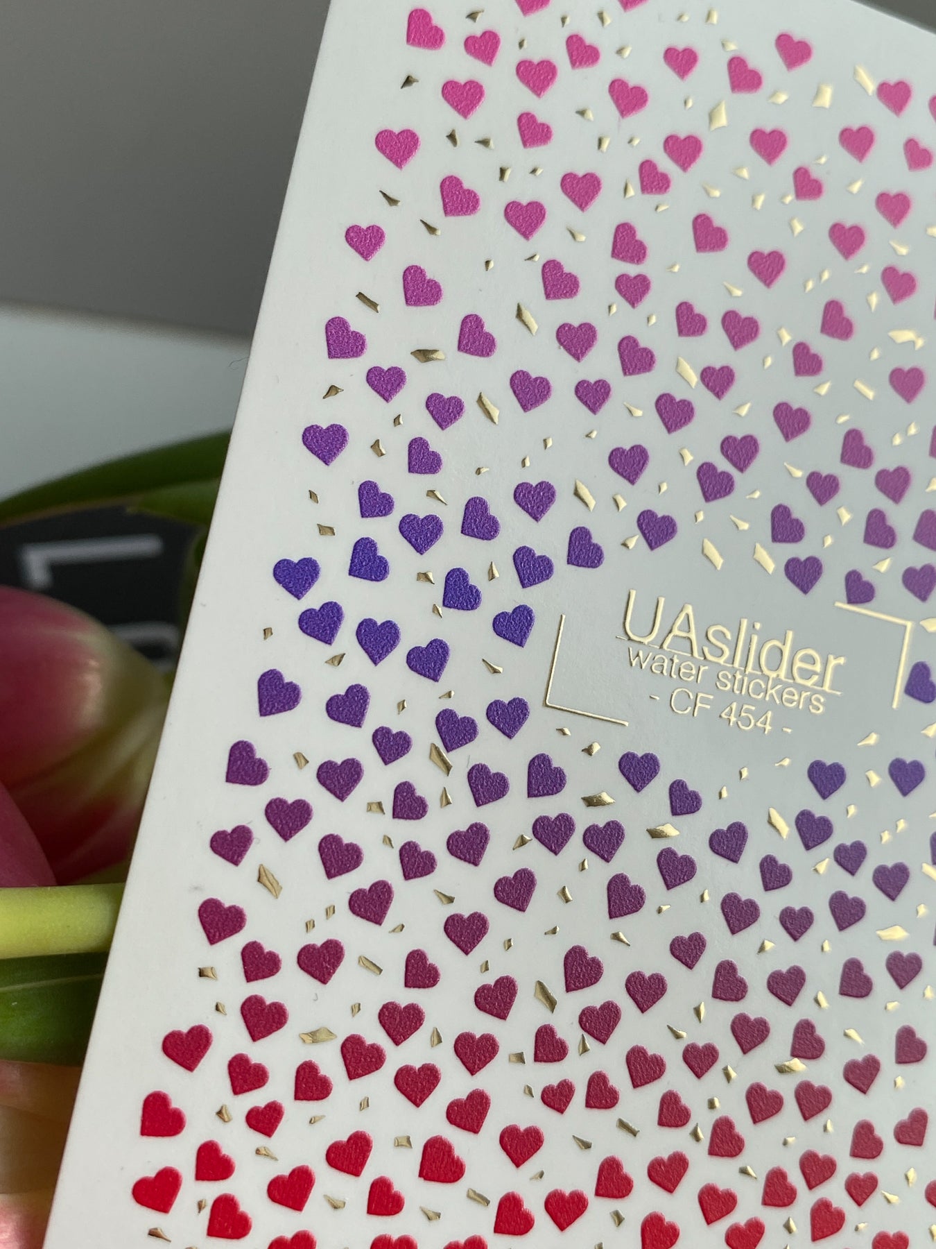 Nail Water Decal CF-454 | Heart Water Slide Nail Decals | Red, Pink & Purple Gradient with Gold - UASLIDER