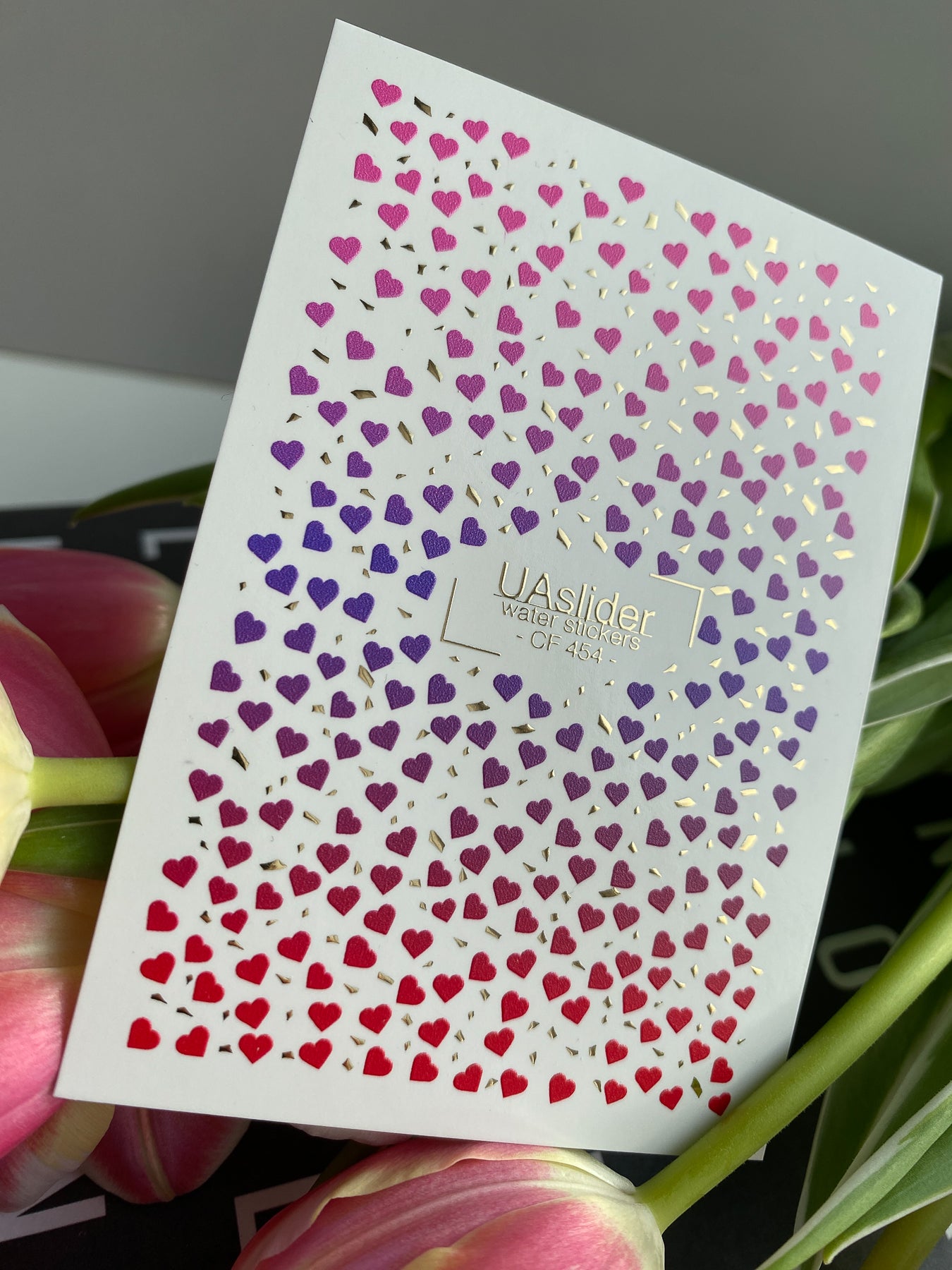 Nail Water Decal CF-454 | Heart Water Slide Nail Decals | Red, Pink & Purple Gradient with Gold