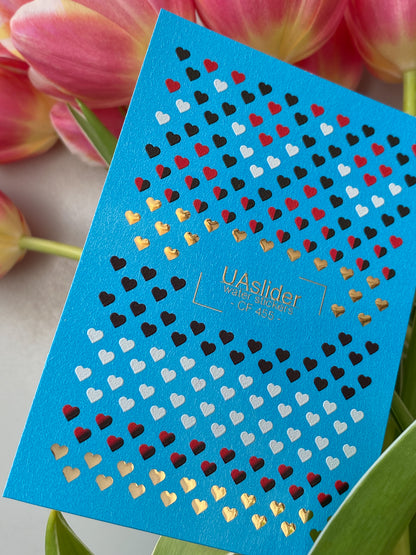 Nail Water Decal CF-455 | Heart Water Slide Nail Decals | Red, Black, White & Gold Mini Hearts