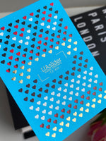 Nail Water Decal CF-455 | Heart Water Slide Nail Decals | Red, Black, White & Gold Mini Hearts - UASLIDER