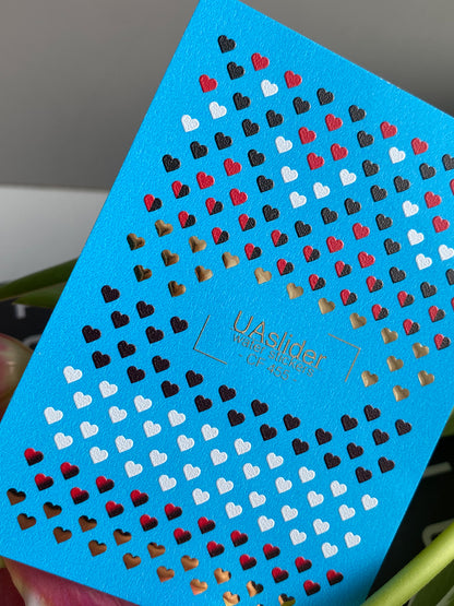 Nail Water Decal CF-455 | Heart Water Slide Nail Decals | Red, Black, White & Gold Mini Hearts