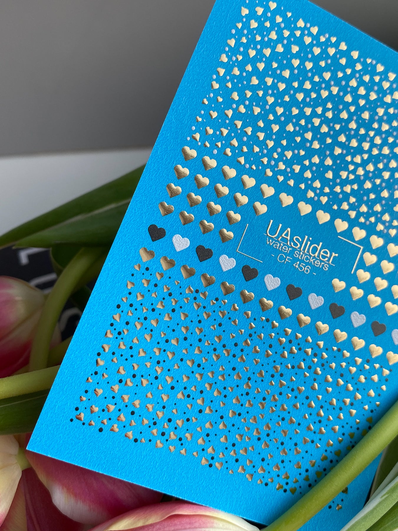 Nagel Wasserabziehbild CF-456 | Herz Wasser-Schiebefolie Nagelabziehbilder | Gold, Schwarz & Weiß Mini Herzen