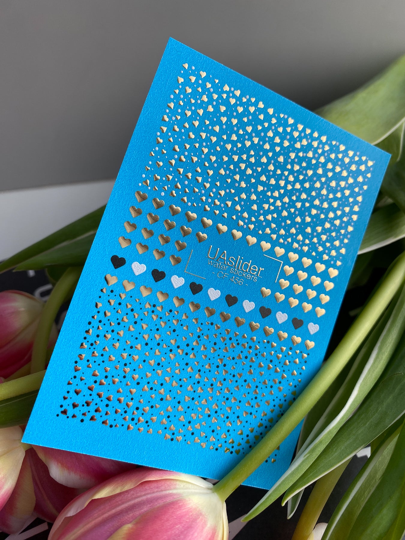 Nagel Wasserabziehbild CF-456 | Herz Wasser-Schiebefolie Nagelabziehbilder | Gold, Schwarz & Weiß Mini Herzen