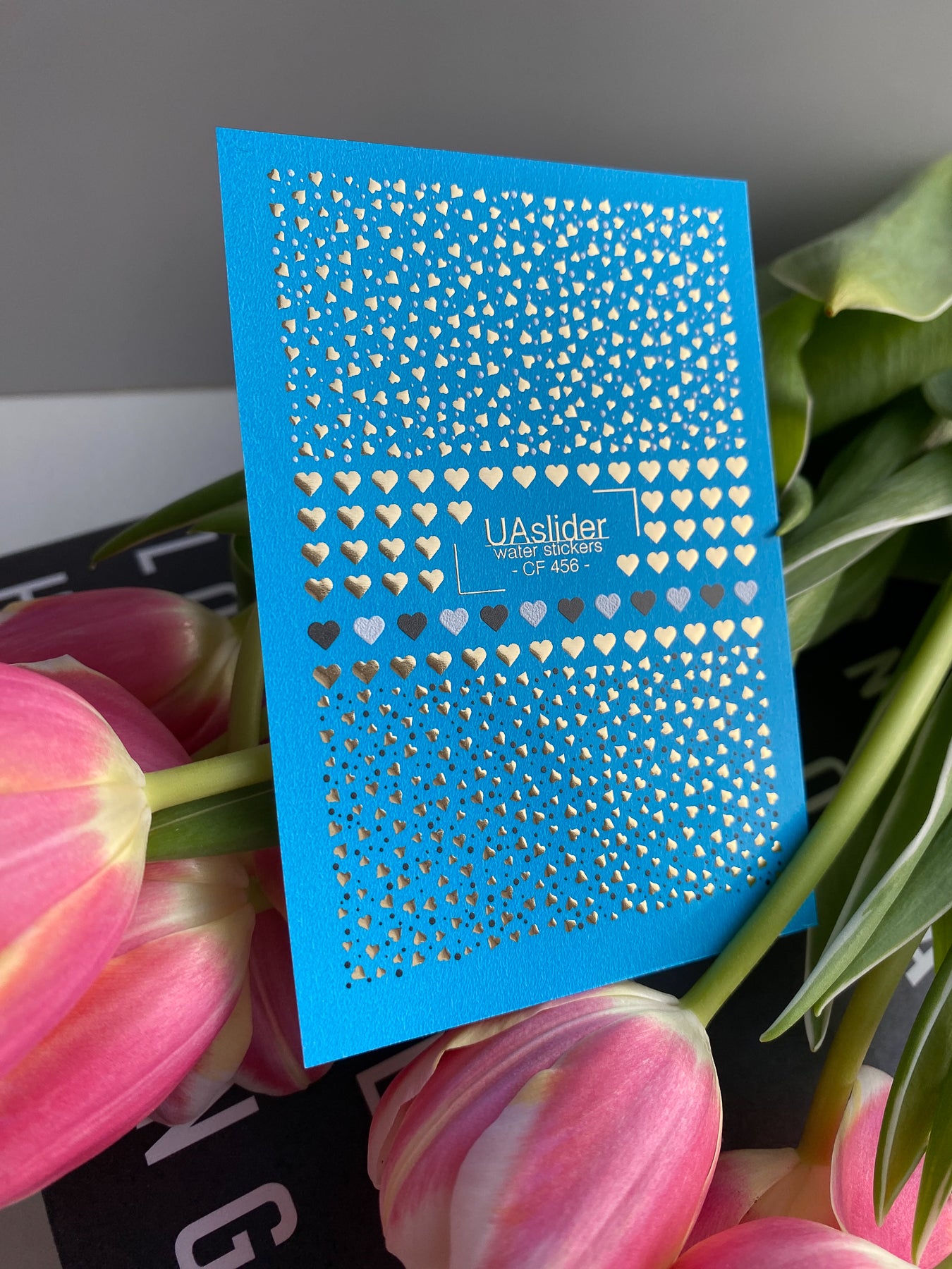 Nagel Wasserabziehbild CF-456 | Herz Wasser-Schiebefolie Nagelabziehbilder | Gold, Schwarz & Weiß Mini Herzen