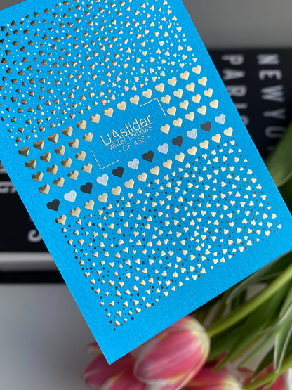 Nagel Wasserabziehbild CF-456 | Herz Wasser-Schiebefolie Nagelabziehbilder | Gold, Schwarz & Weiß Mini Herzen