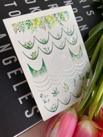 Nail Water Decal CF-459 | Botanical Water Slide Nail Decals | Green Leaves French Tips - UASLIDER