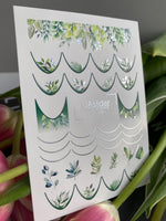 Nail Water Decal CF-459 | Botanical Water Slide Nail Decals | Green Leaves French Tips - UASLIDER