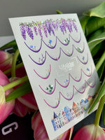 Nail Water Decal CF-460 | French Water Slide Nail Decals | Floral French Tips with Wisteria & City Houses - UASLIDER