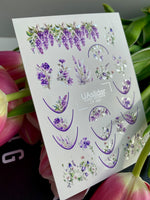 Nail Water Decal CF-462 | Floral Water Slide Nail Decals | Lavender, Wisteria & Purple French Tips - UASLIDER