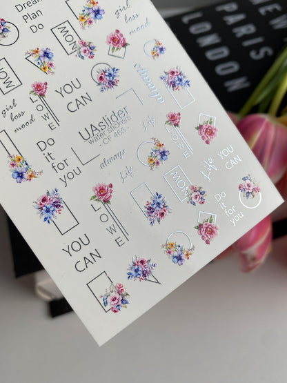 Nail Water Decal CF-465 | Motivational Water Slide Nail Decals | Quotes with Floral Accents