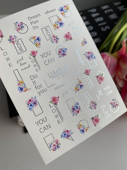 Nail Water Decal CF-465 | Motivational Water Slide Nail Decals | Quotes with Floral Accents