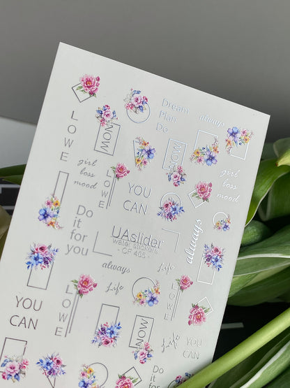 Nail Water Decal CF-465 | Motivational Water Slide Nail Decals | Quotes with Floral Accents