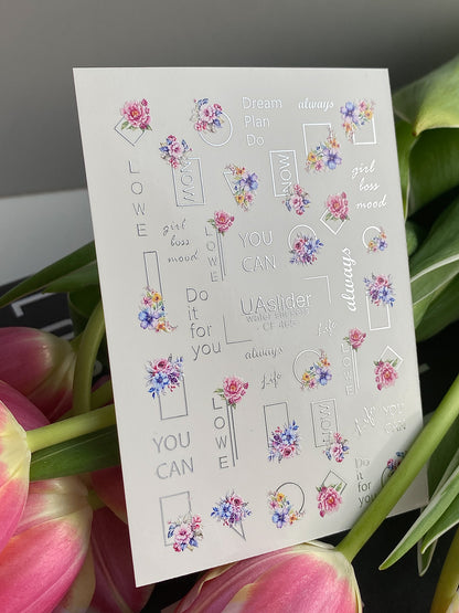 Nail Water Decal CF-465 | Motivational Water Slide Nail Decals | Quotes with Floral Accents