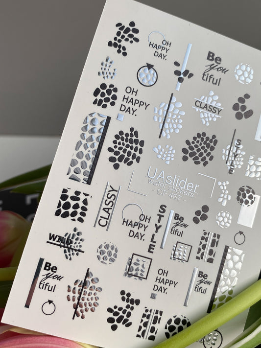 Nail Water Decal CF-467 | Abstract Water Slide Nail Decals | Black & White Minimalist Quotes and Shapes