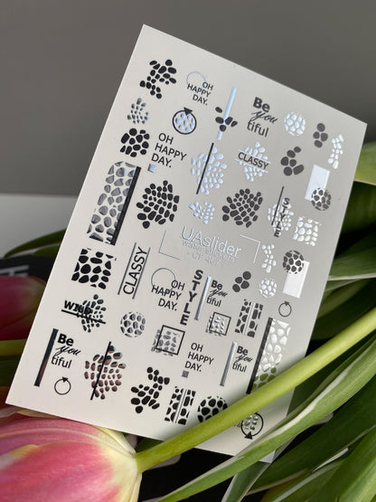 Nail Water Decal CF-467 | Abstract Water Slide Nail Decals | Black & White Minimalist Quotes and Shapes