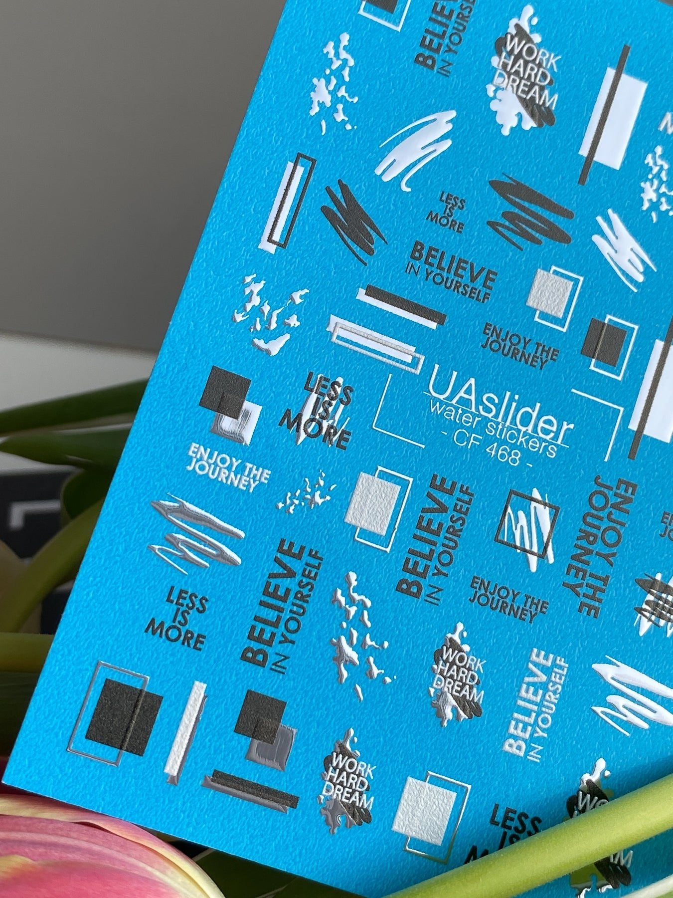 Nail Water Decal CF-468 | Minimalist Water Slide Nail Decals | Black & Silver Foil with Motivational Quotes - UASLIDER