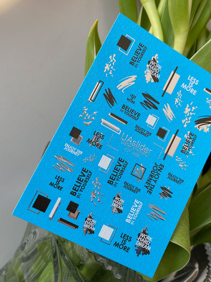 Nail Water Decal CF-468 | Minimalist Water Slide Nail Decals | Black & Silver Foil with Motivational Quotes