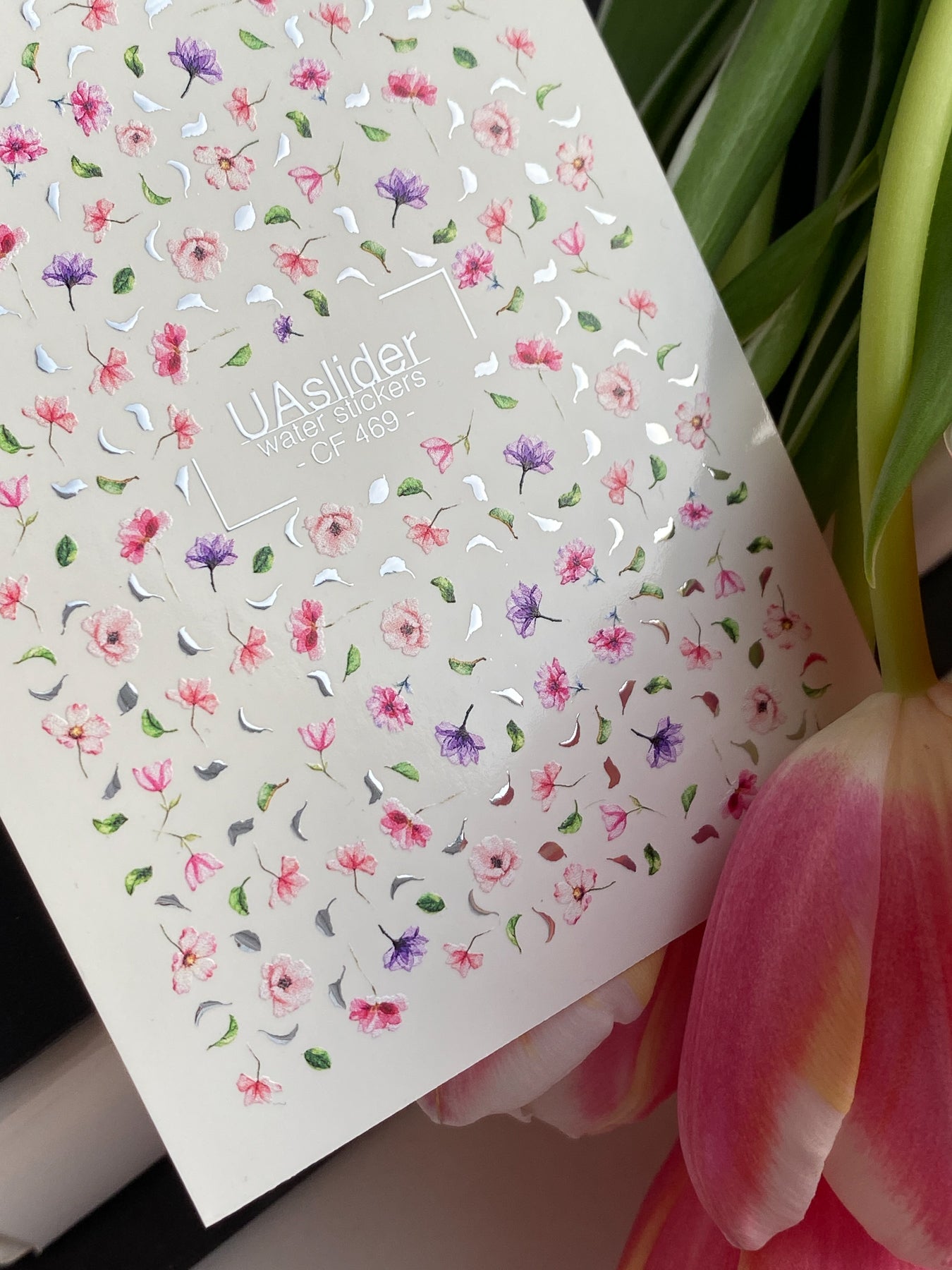 Nail Water Decal CF-469 | Tiny Floral Water Slide Nail Decals | Pink & Purple Blossom Pattern