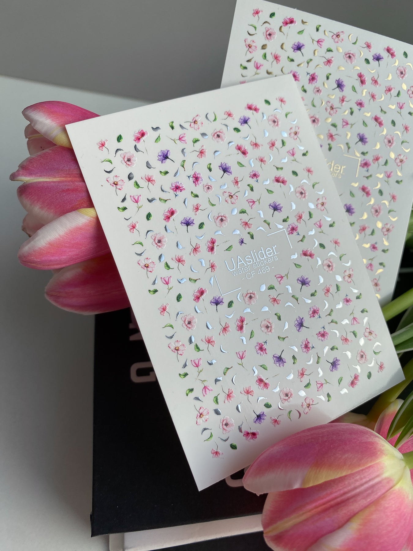 Nail Water Decal CF-469 | Tiny Floral Water Slide Nail Decals | Pink & Purple Blossom Pattern