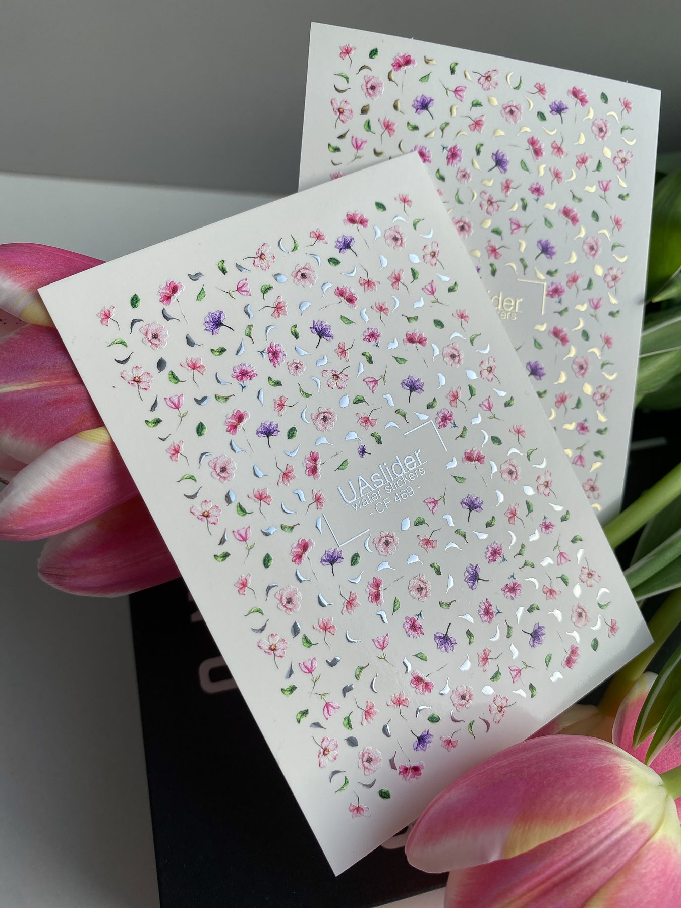 Nail Water Decal CF-469 | Tiny Floral Water Slide Nail Decals | Pink & Purple Blossom Pattern