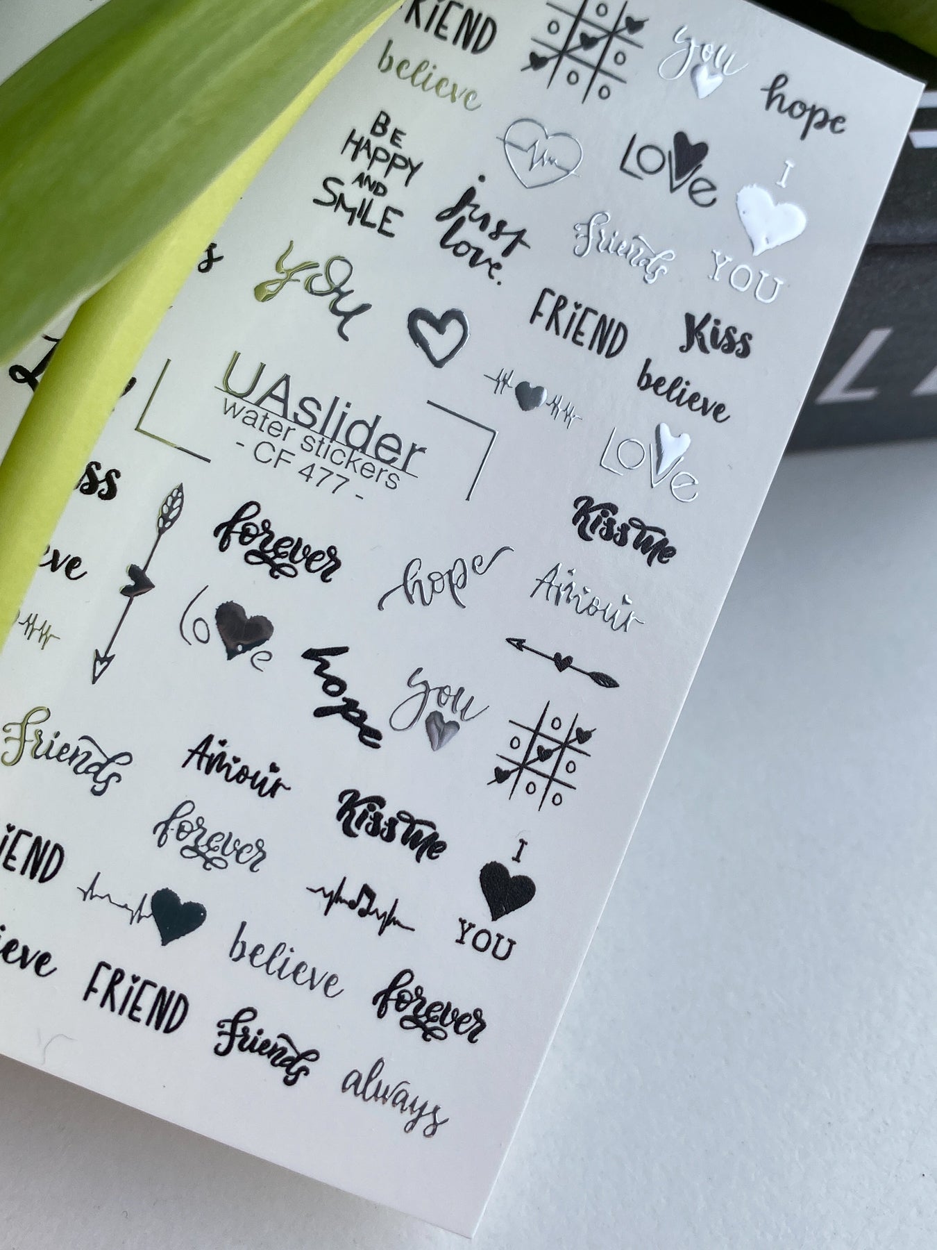 Nail Water Decal CF-477 | Silver Nail Water Decals | Love & Quote Nail Tattoos - UASLIDER