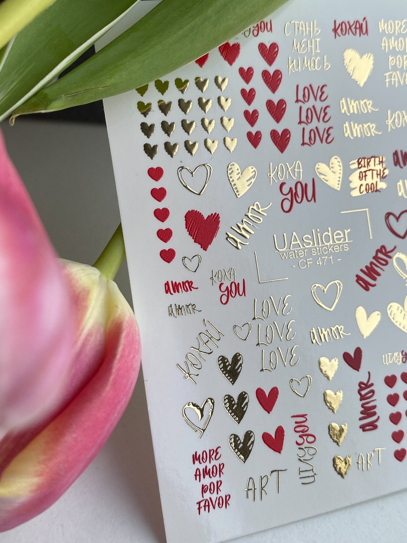 Nail Water Decal CF-478 | Love Nail Water Decals | Red, Black & Silver Hearts with Quotes