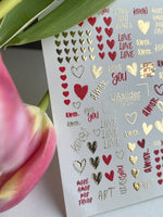 Nail Water Decal CF-478 | Love Nail Water Decals | Red, Black & Silver Hearts with Quotes - UASLIDER