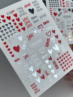 Nail Water Decal CF-478 | Love Nail Water Decals | Red, Black & Silver Hearts with Quotes - UASLIDER