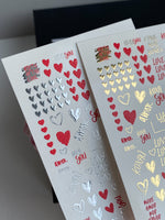 Nail Water Decal CF-478 | Love Nail Water Decals | Red, Black & Silver Hearts with Quotes - UASLIDER